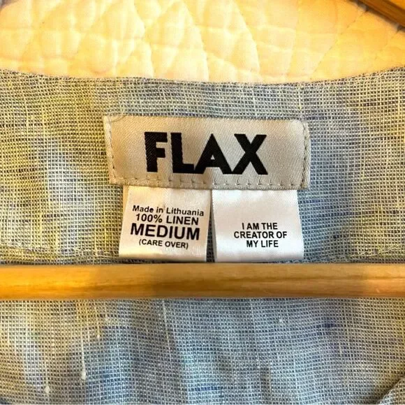 FLAX Linen Medium Carolina Blue Shirt Long Sleeve Button Front Coastal Summer - Picture 2 of 8